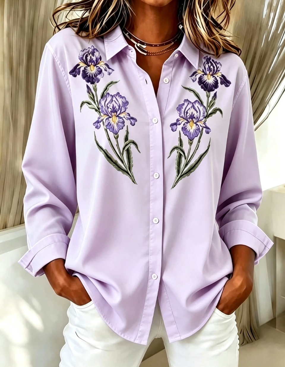 French Style Floral Print Long Sleeve Shirt for Women, Comfort Casual Blouse for Spring & Autumn