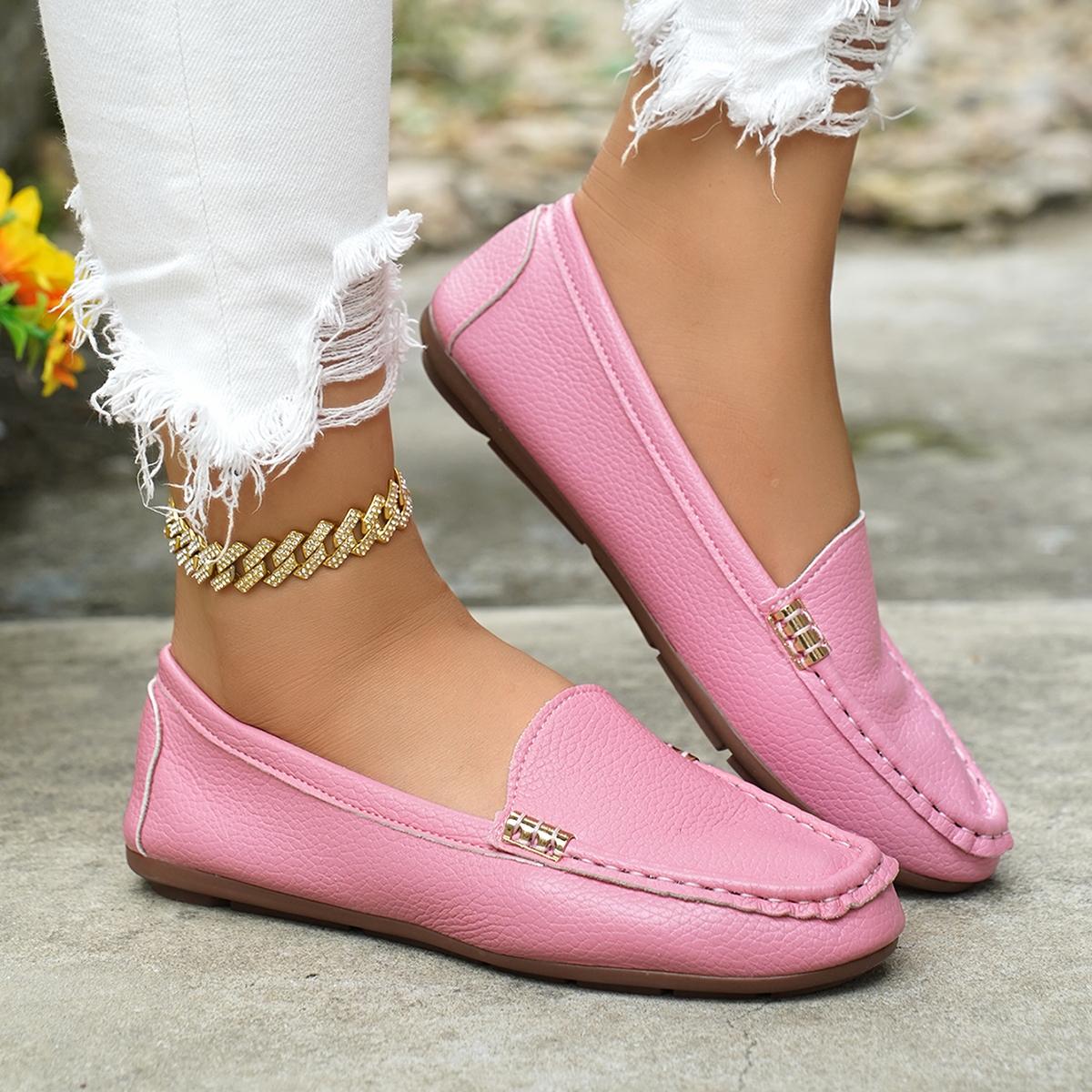 Women's Classic Plain Low Heel Shoes, Fashionable and Sexy, High-End Slanted Metal Chain Decoration, Comfortable Casual Footwear, Everyday Wear Footwear