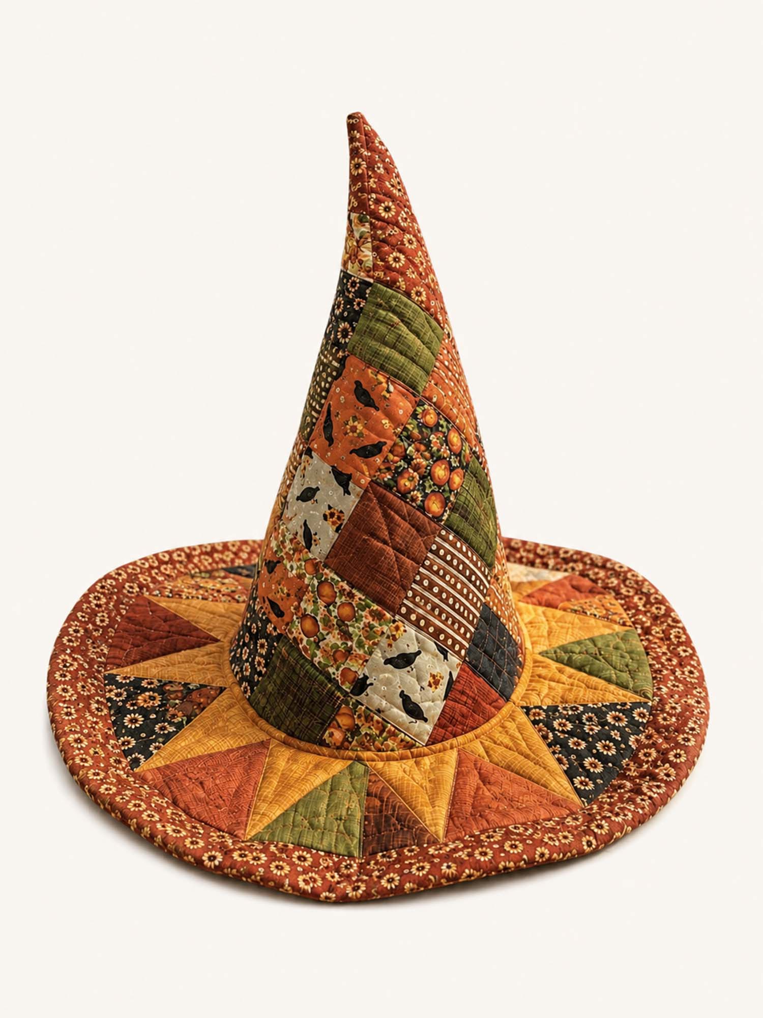 Vintage Harvest Pumpkin Handcrafted Quilted Witch Hat