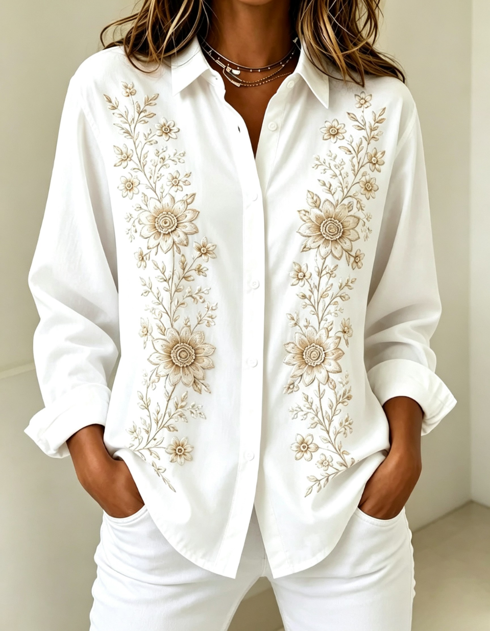 French Style Floral Print Long Sleeve Shirt for Women, Comfort Casual Blouse for Spring & Autumn