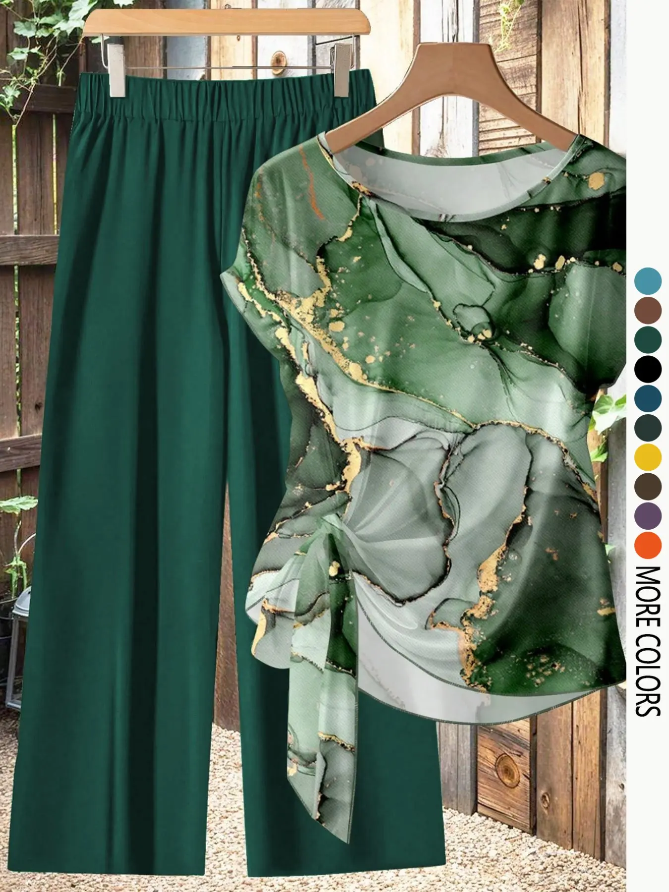 Women's Casual Printed Knot Shirt & Loose Pants Set for Spring and Summer