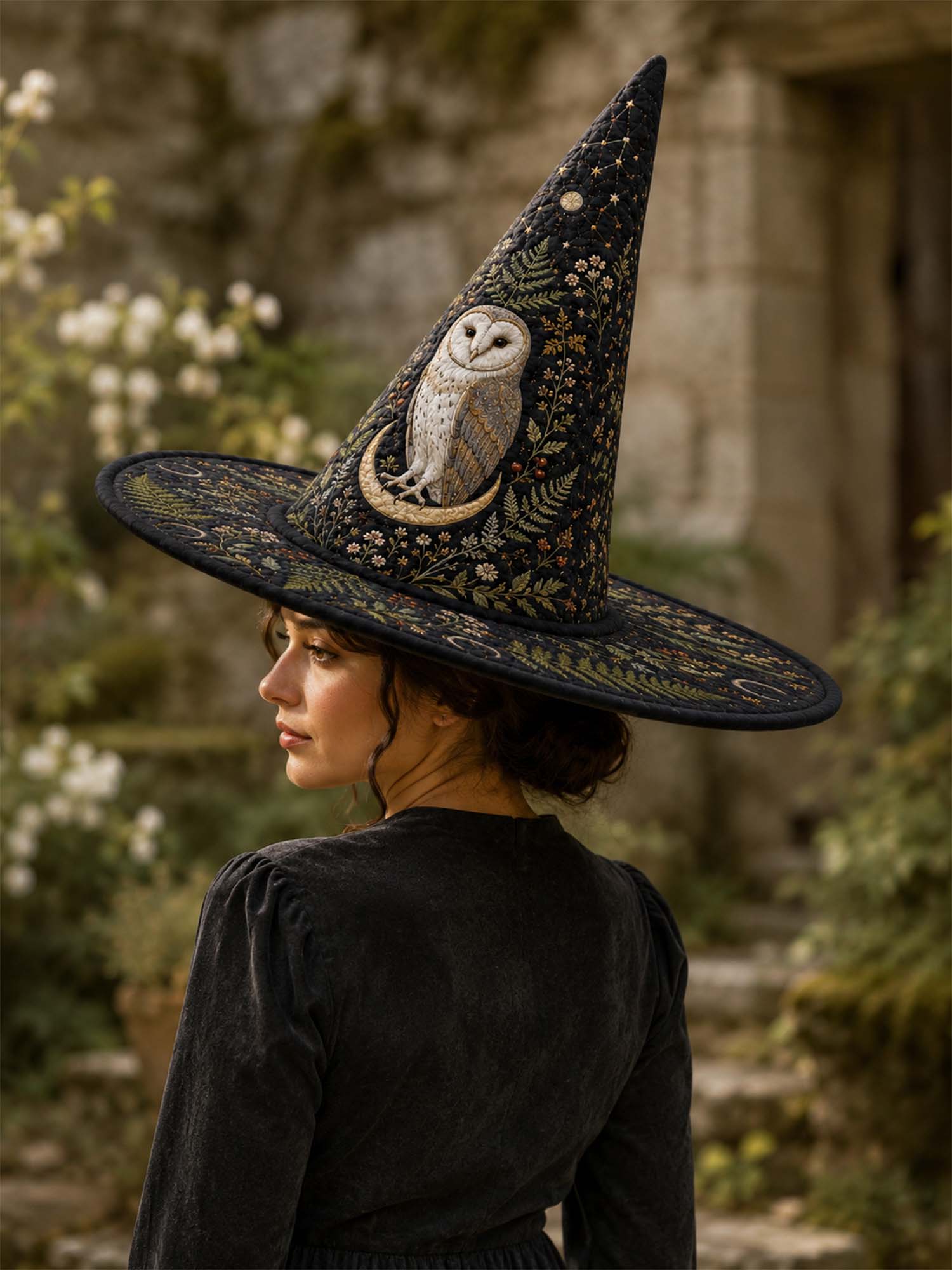 Moonlit Owl Dark Forest Gothic Handcrafted Quilted Witch Hat