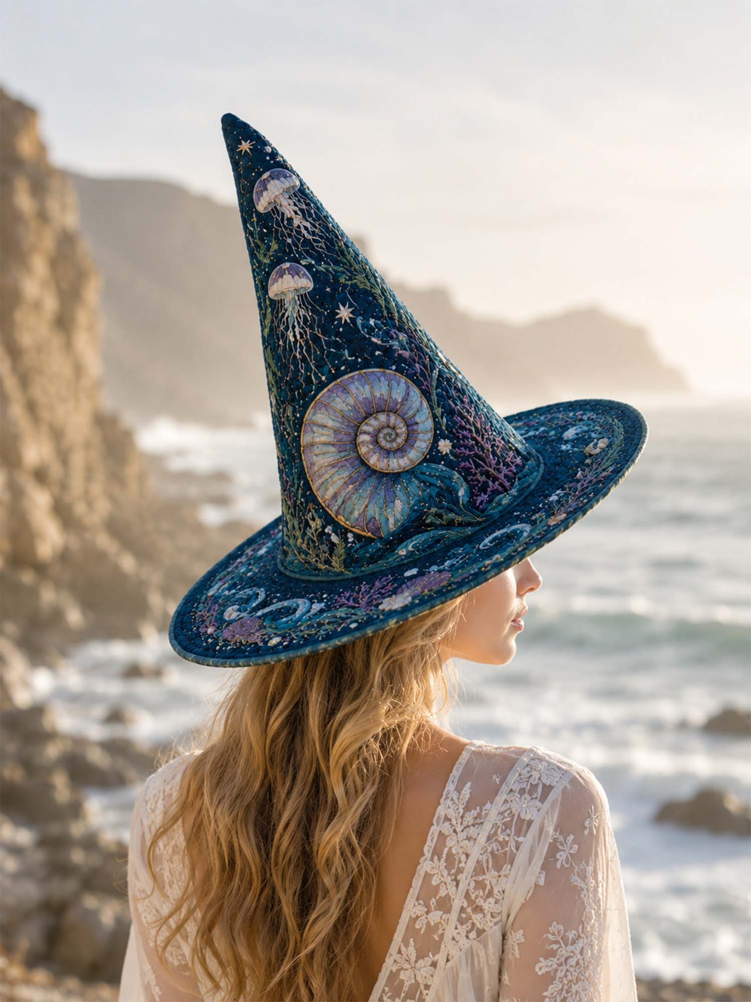 Deep Sea Mermaid Coastal Gothic Handcrafted Quilted Witch Hat