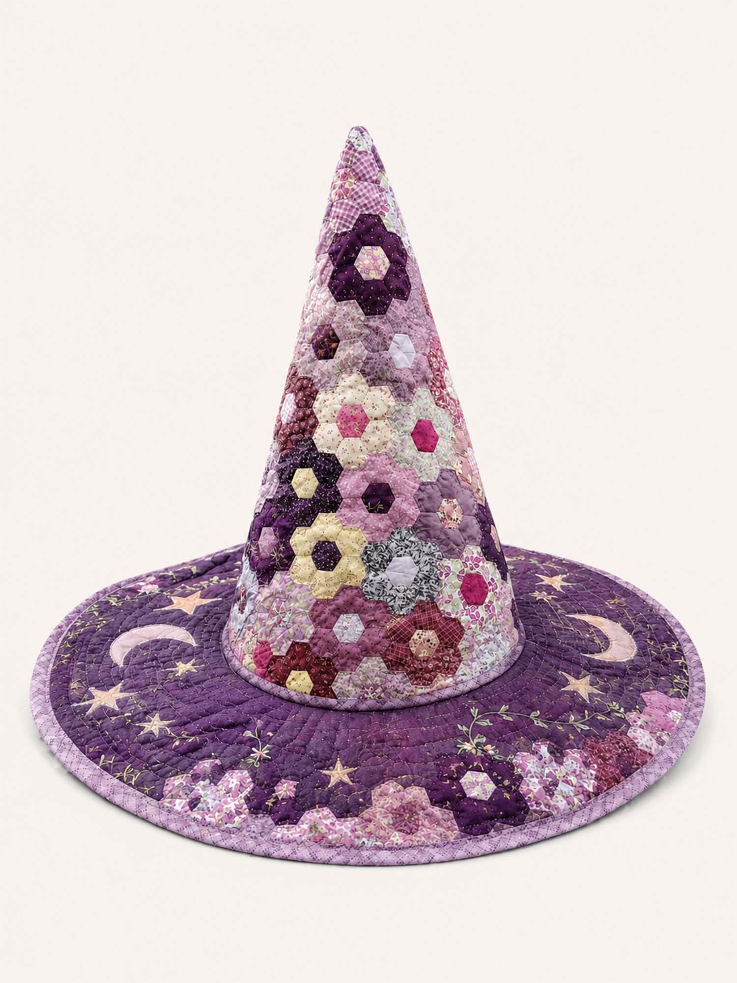 Hexagon Patchwork Celestial Handcrafted Quilted Witch Hat