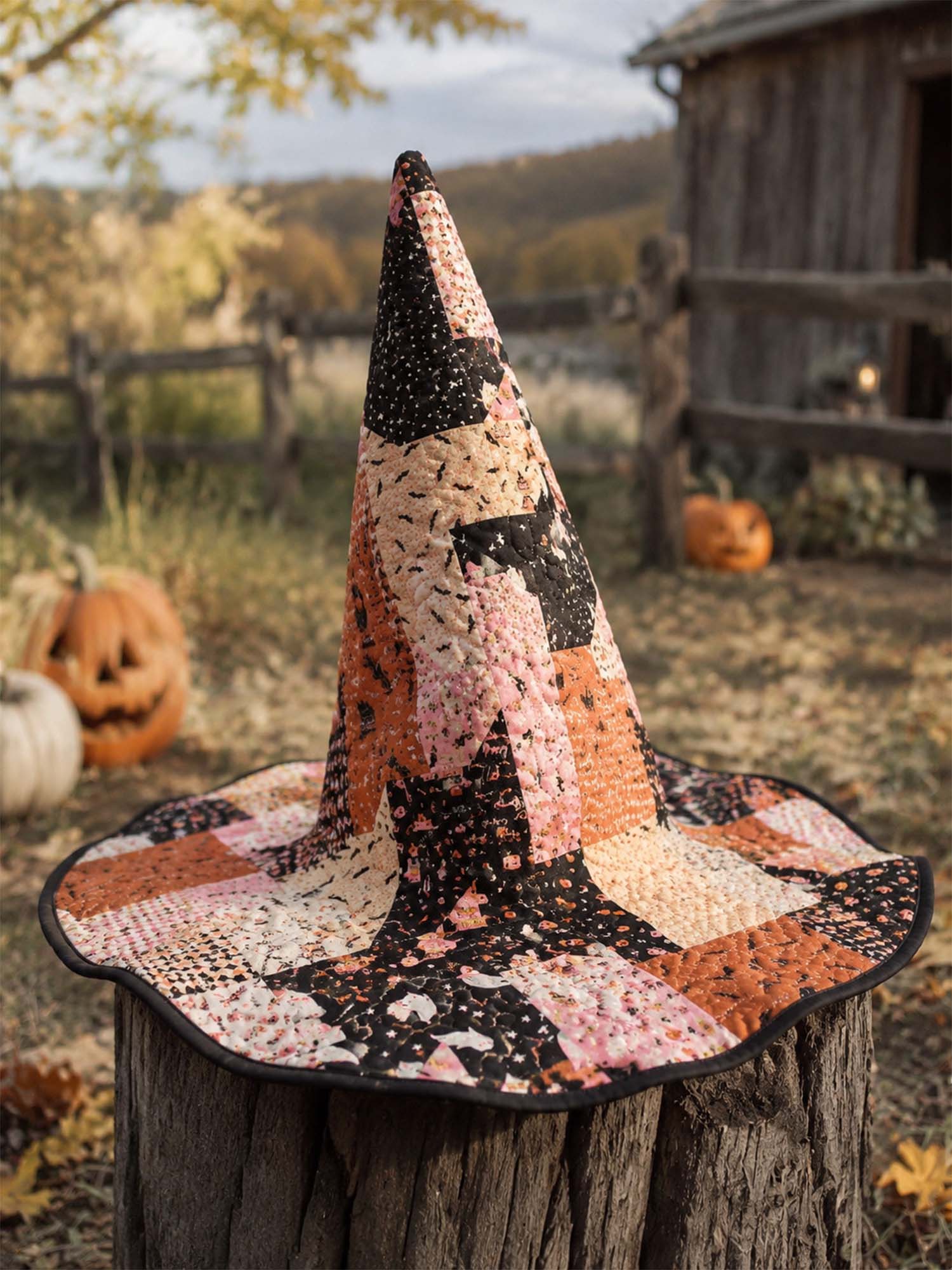Cute Halloween Patchwork Handcrafted Quilted Witch Hat