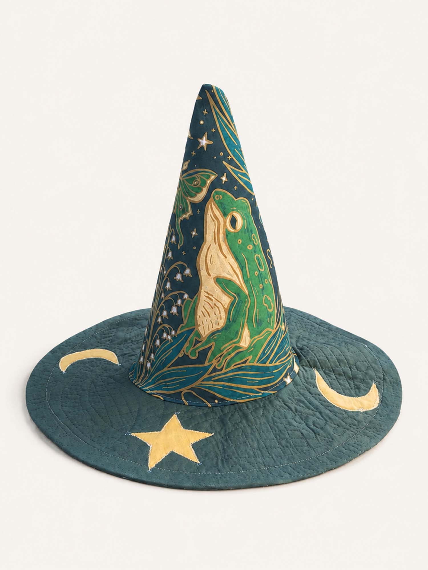 Celestial Frog Handcrafted Quilted Witch Hat