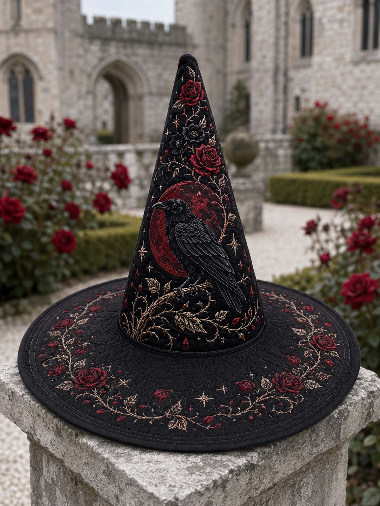 Black Rose Raven Victorian Gothic Handcrafted Quilted Witch Hat