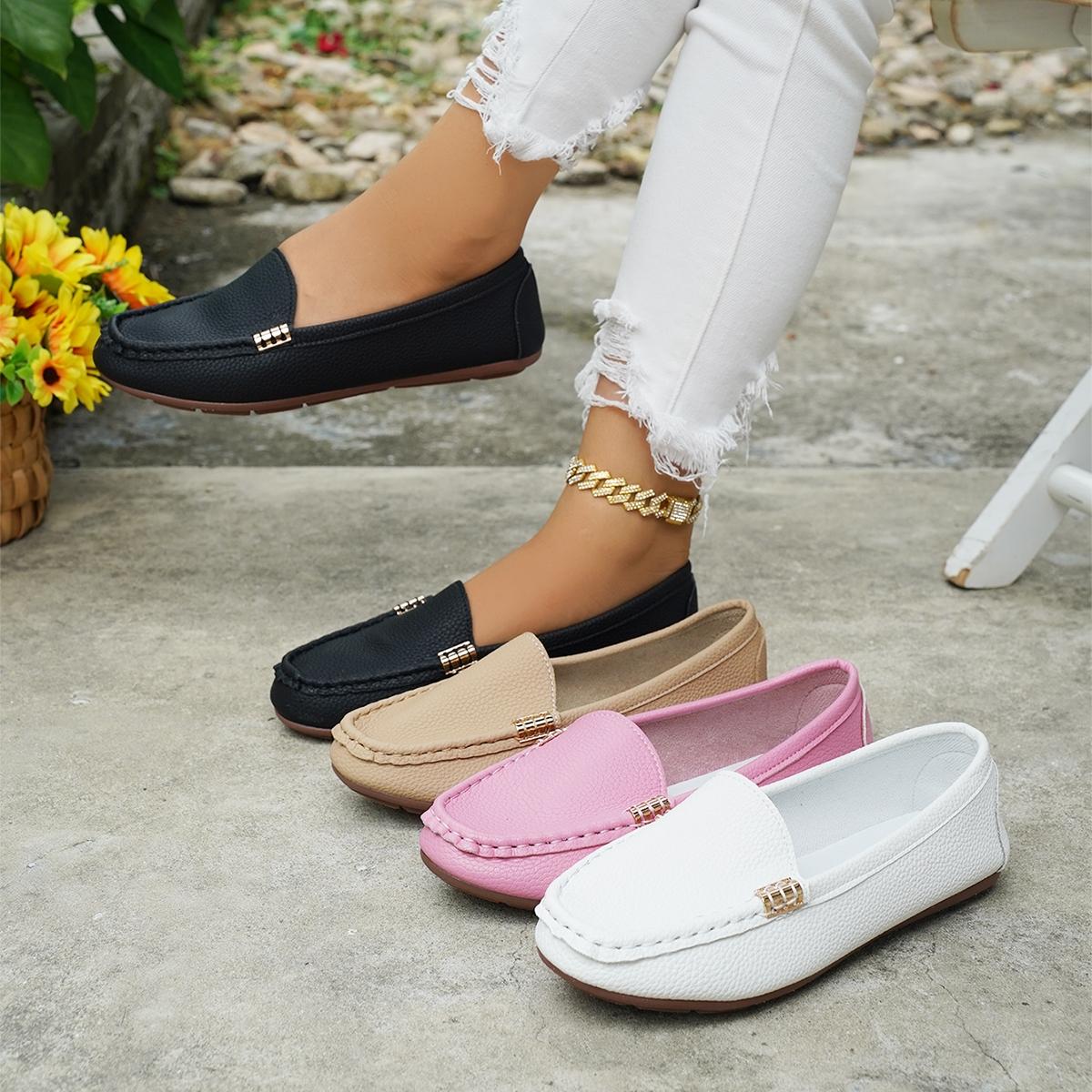 Women's Classic Plain Low Heel Shoes, Fashionable and Sexy, High-End Slanted Metal Chain Decoration, Comfortable Casual Footwear, Everyday Wear Footwear