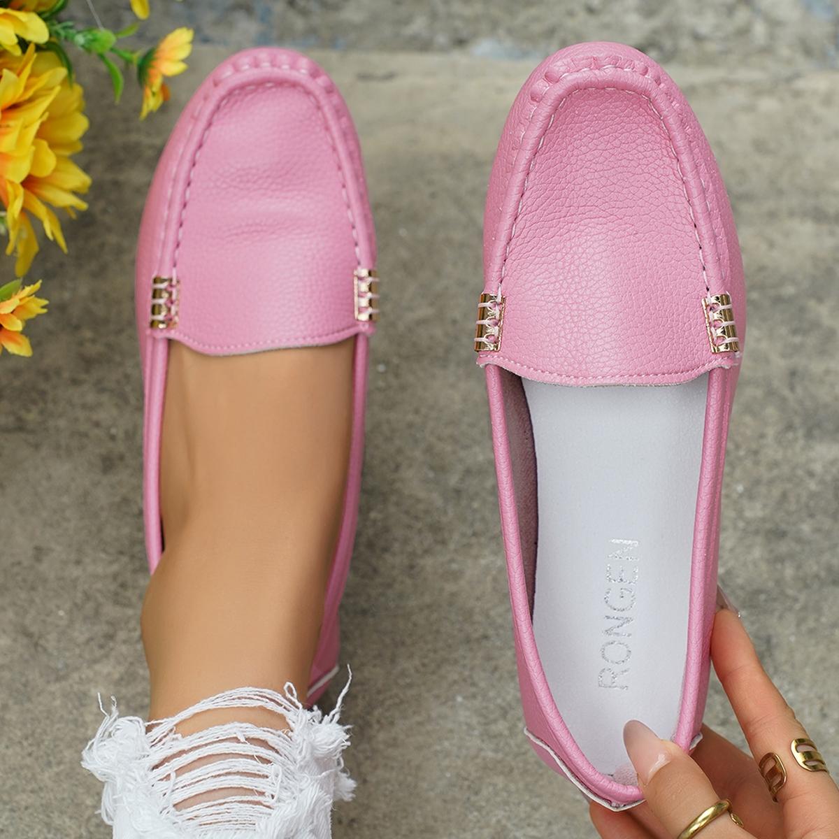 Women's Classic Plain Low Heel Shoes, Fashionable and Sexy, High-End Slanted Metal Chain Decoration, Comfortable Casual Footwear, Everyday Wear Footwear