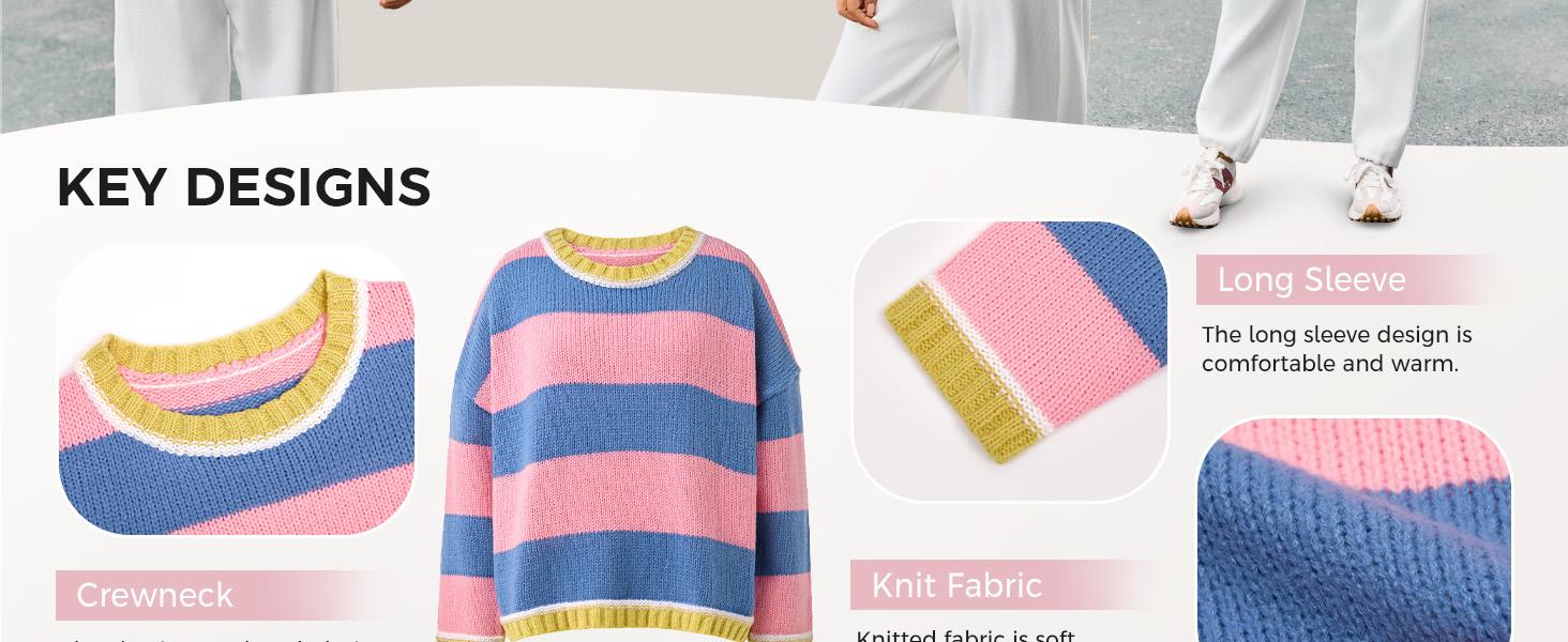 FISOEW Womens Oversized Sweaters Casual Long Sleeve Color Block Crewneck Knitted Loose Fall Pullover Tops Womenswear Knitwear Fit Comfy #TikTokShopHolidayHaul Soft Overall Everyday