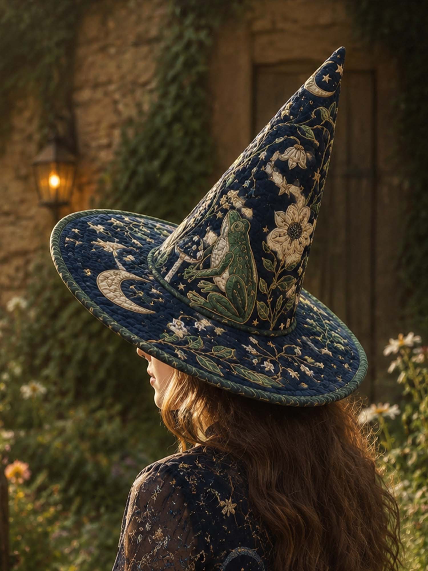 Enchanted Moon Garden Handcrafted Quilted Witch Hat