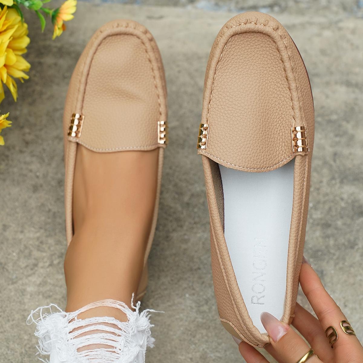 Women's Classic Plain Low Heel Shoes, Fashionable and Sexy, High-End Slanted Metal Chain Decoration, Comfortable Casual Footwear, Everyday Wear Footwear