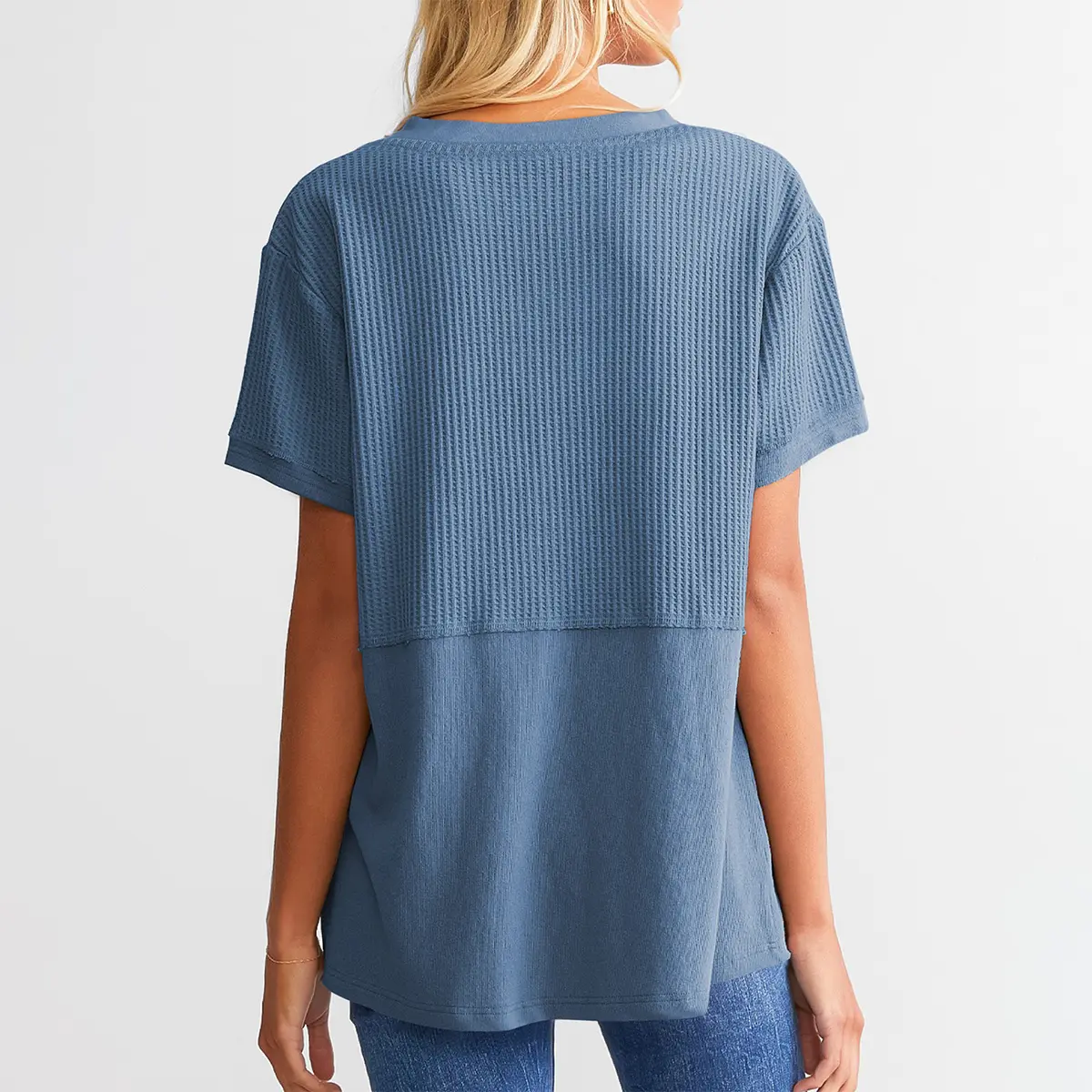 SHEWIN Cozy Oversized Waffle Knit V-Neck Top - Plus Size