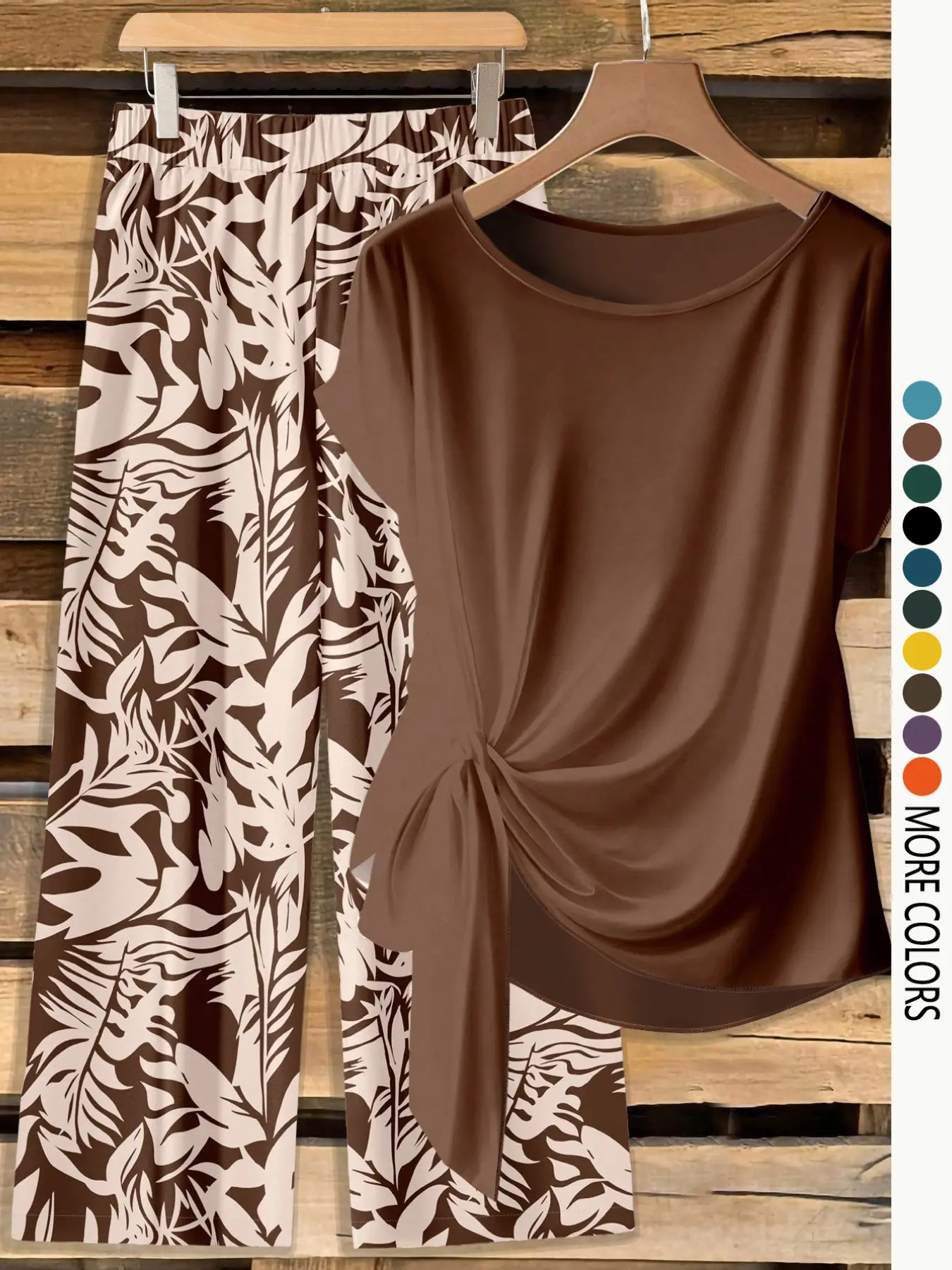 Women's Casual Printed Knot Shirt & Loose Pants Set for Spring and Summer