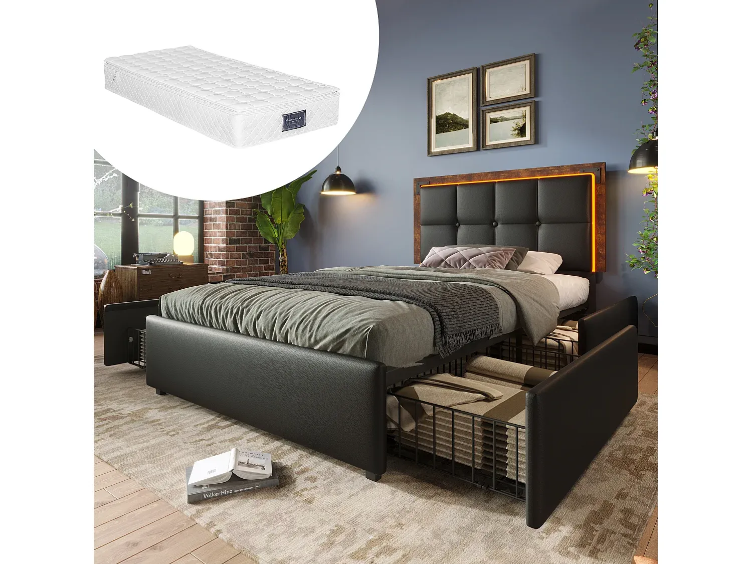 Schlafzimmer,Bereich Bett,Bett mit Bettkasten-livavito.com