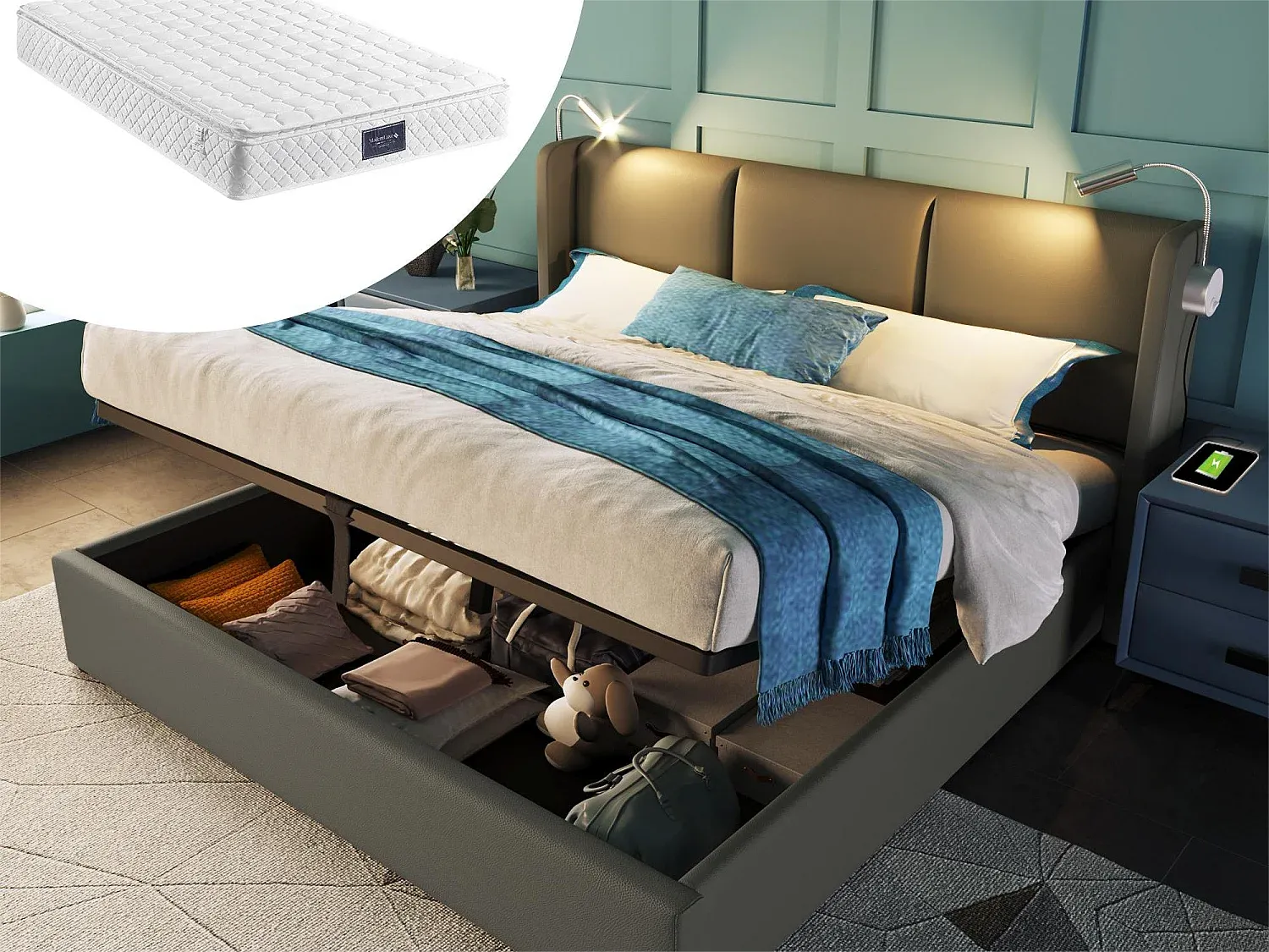Schlafzimmer,Bereich Bett,Bett mit Bettkasten-livavito.com