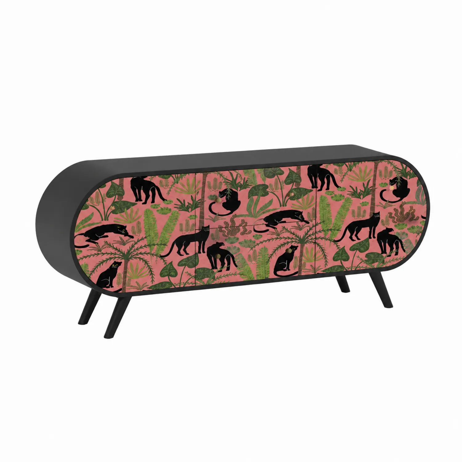 Komoda owalna wzór pantery czarna MDF 180x45x60 cm