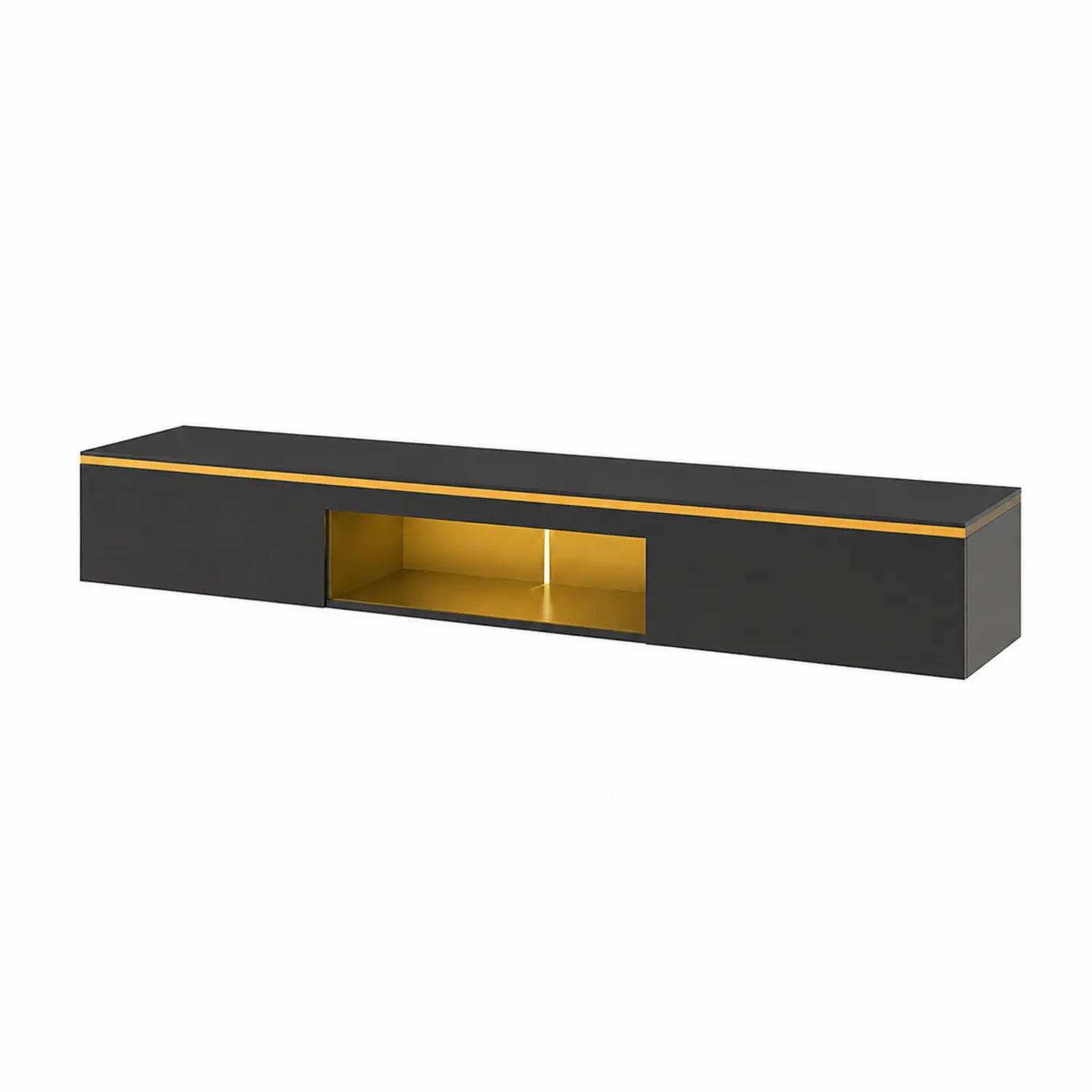 Wisząca szafka RTV czarno-złota z płyty MDF 180x30x20 cm