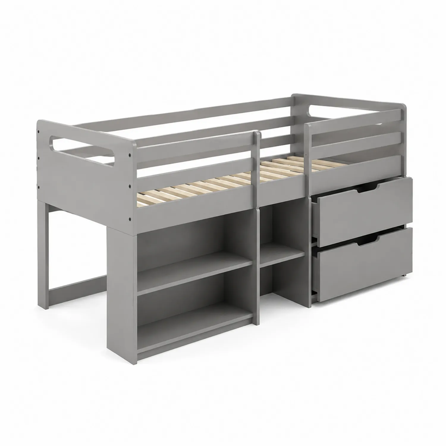 Łóżko dziecięce z szufladami i półkami MDF 200x90 cm Szare