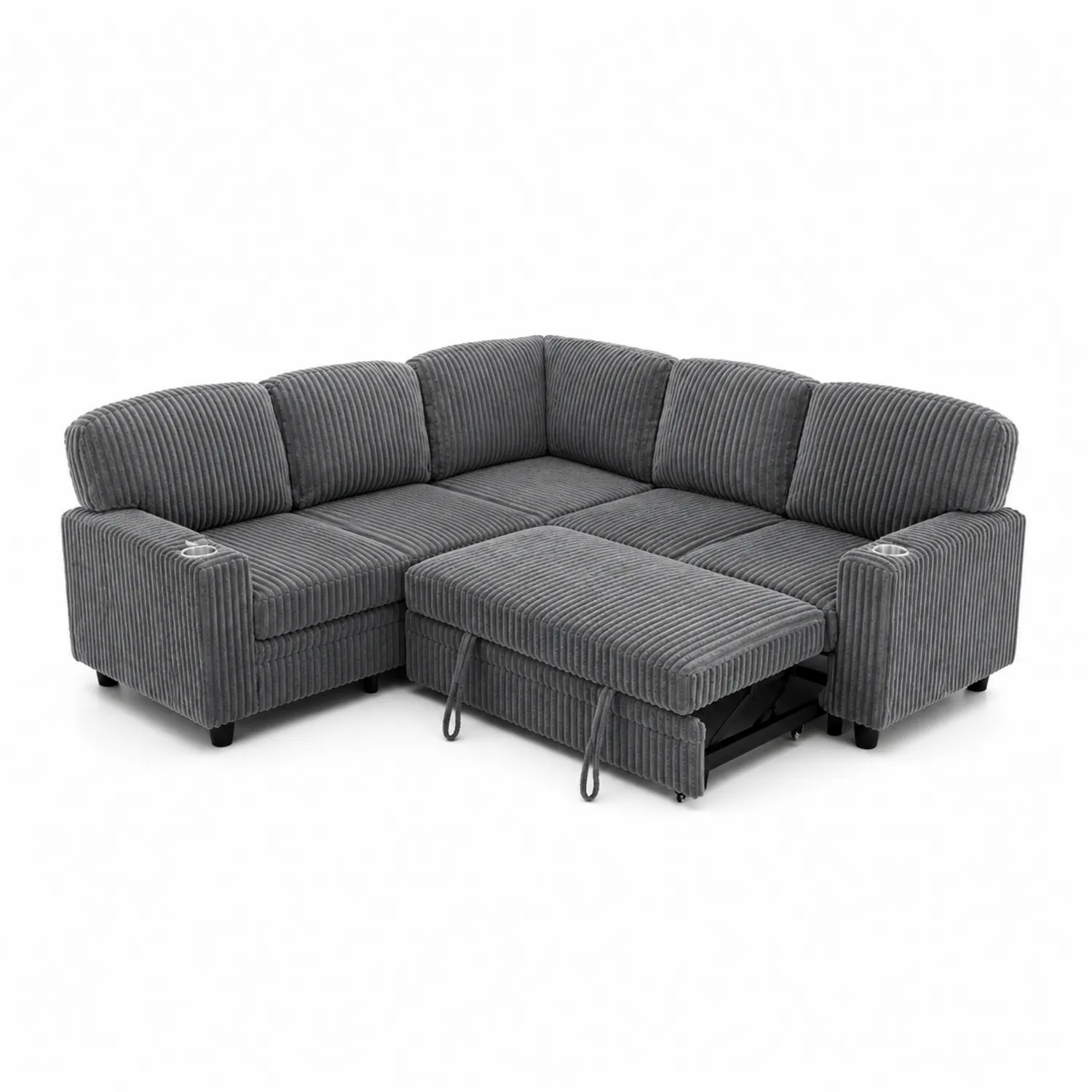 Sofa narożna z tkaniny sztruksowej rozkładana