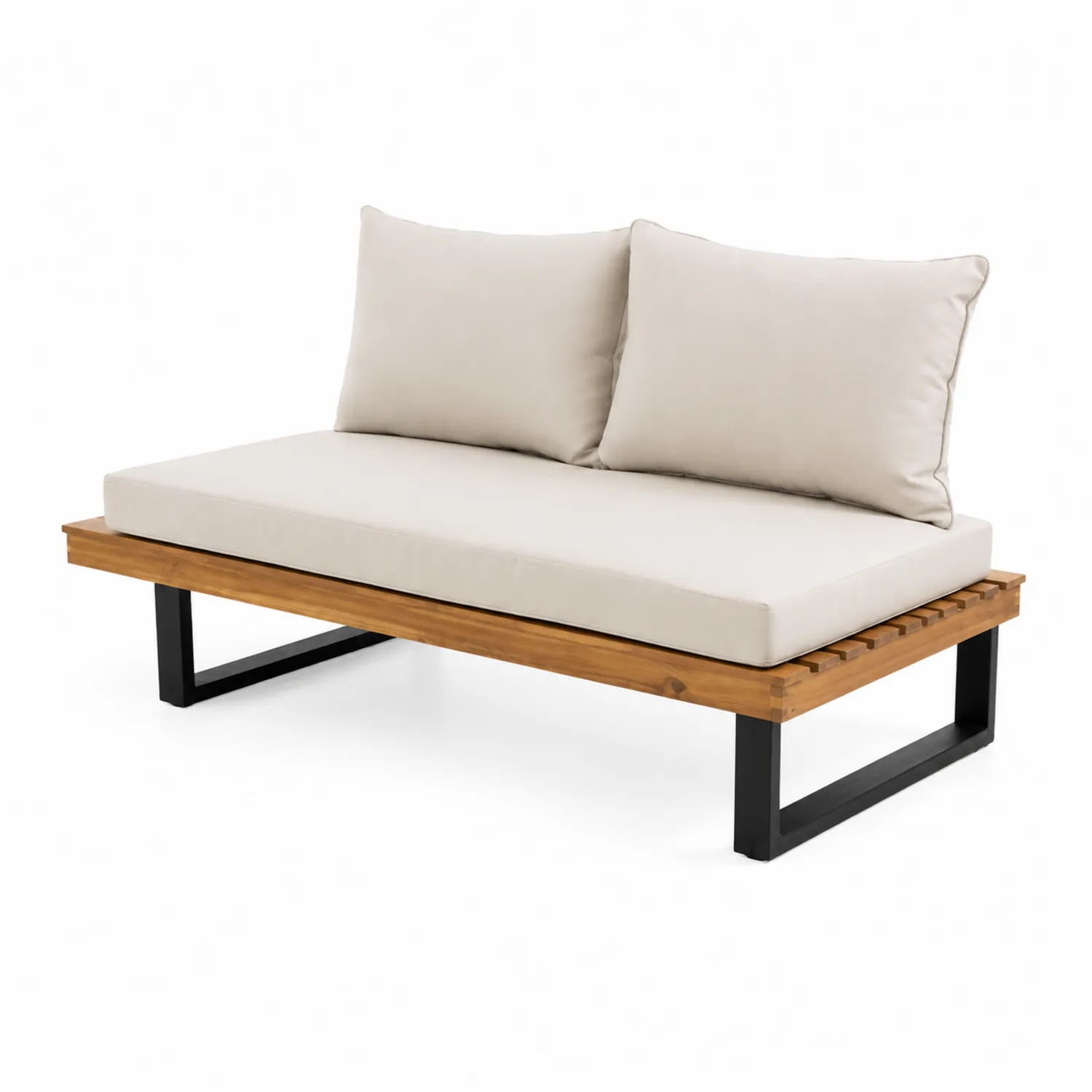Sofa modułowa z drewna i metalu z beżowymi poduszkami 180x75x70 cm