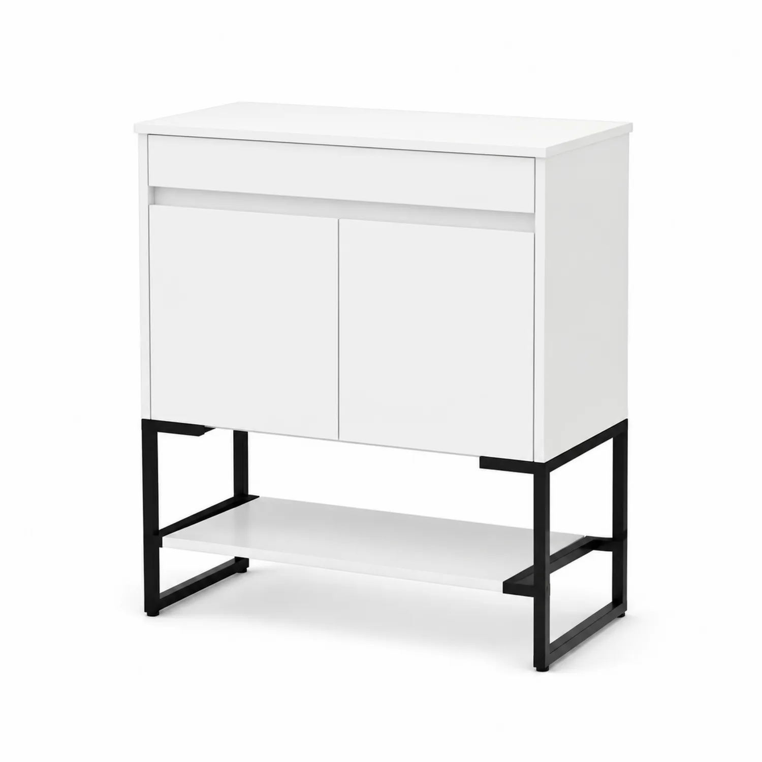Szafka pod umywalkę z płyty wiórowej z metalowym stelażem 80x35x80 cm Biała