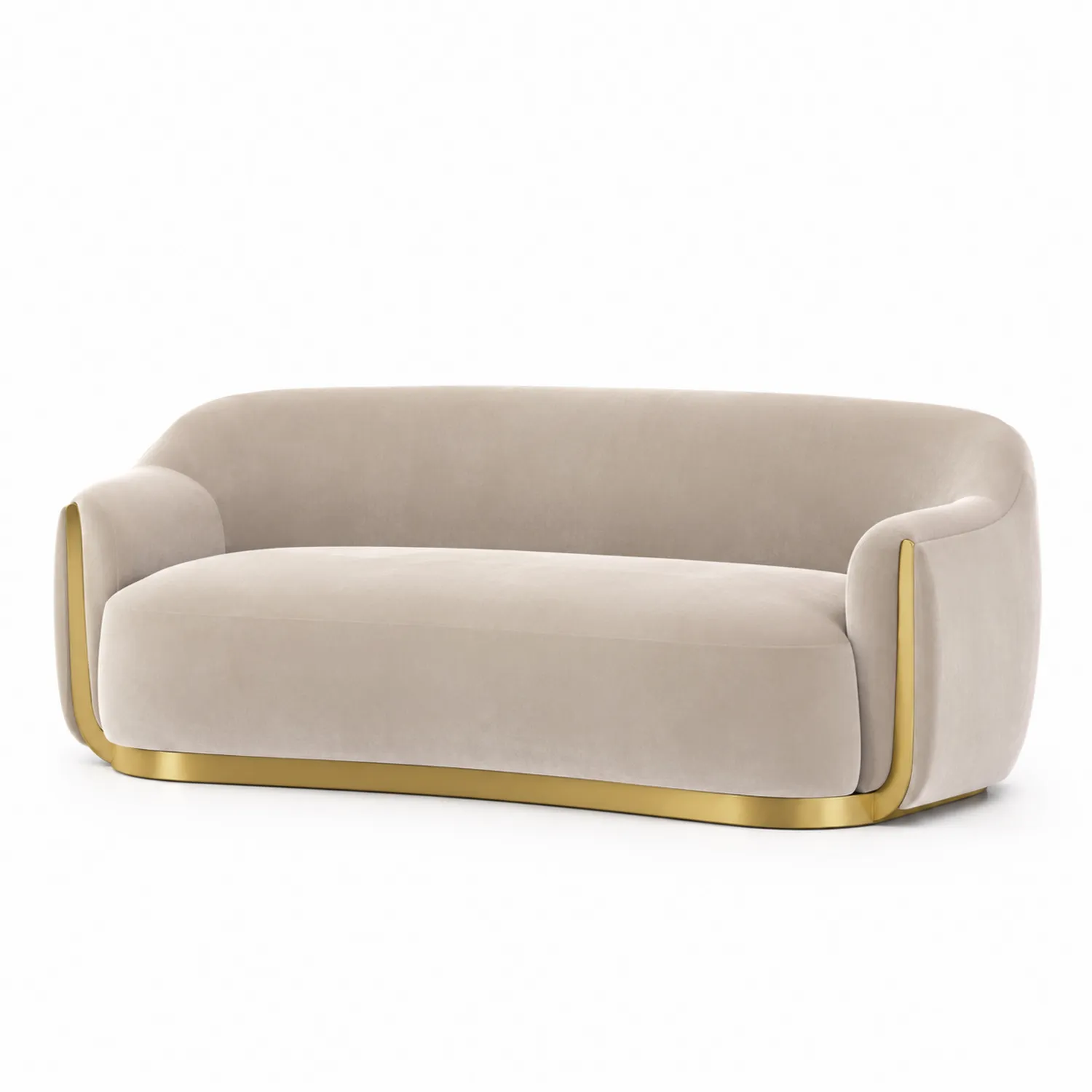 Sofa z tkaniny welurowej z metalowymi detalami 230 cm Beżowa