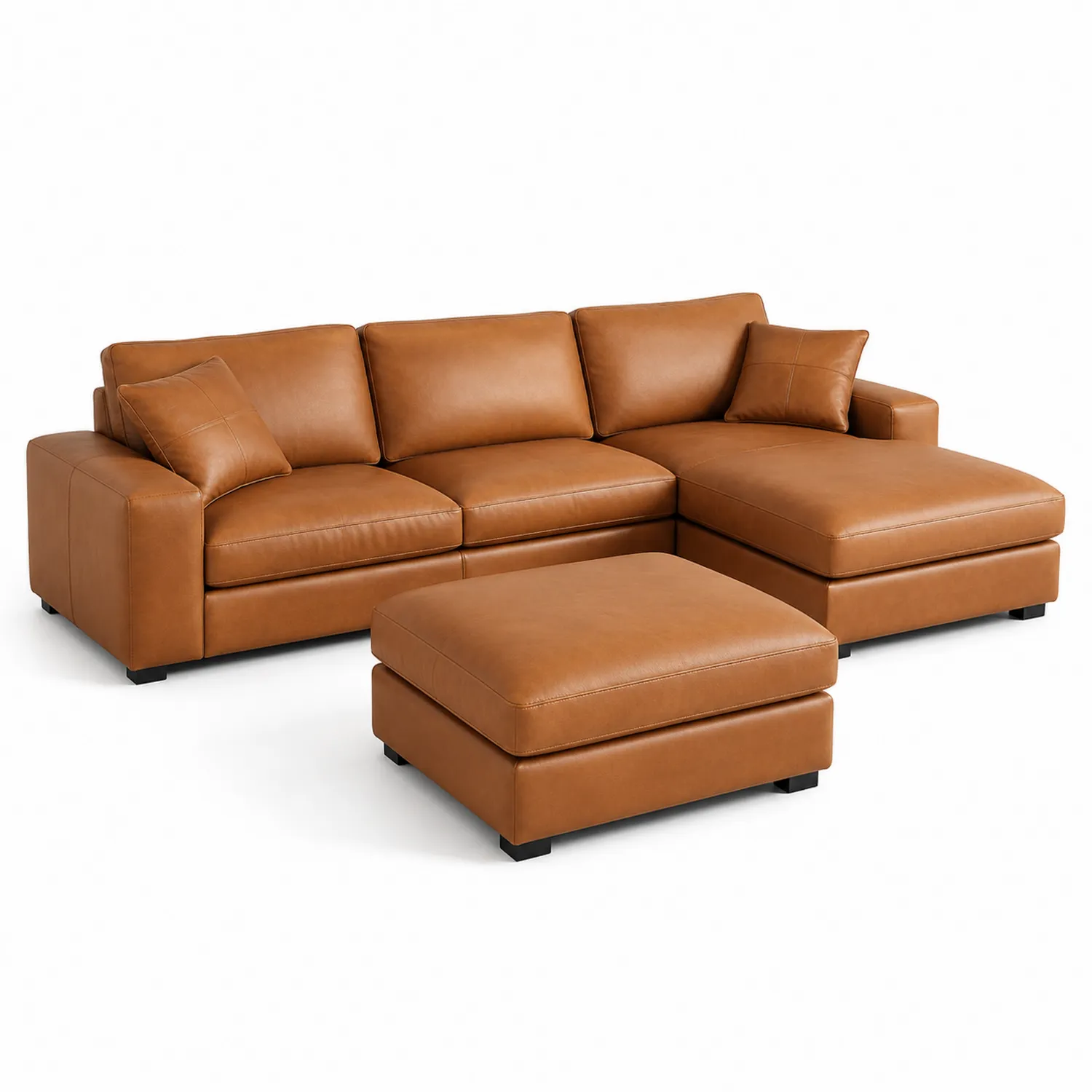 Narożna sofa z ekoskóry z podnóżkiem w kolorze Brązowym