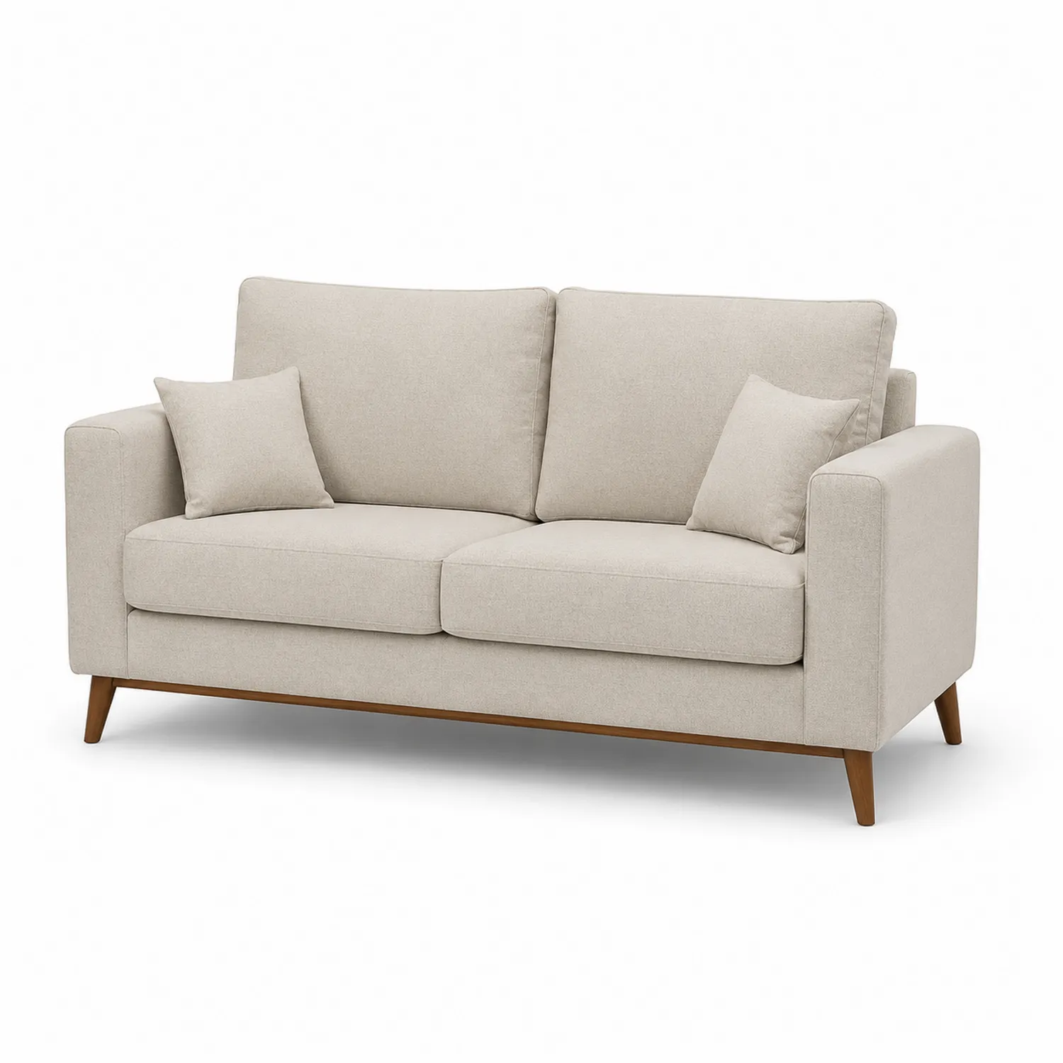 Dwuosobowa sofa z tkaniny poliestrowej beżowa z drewnianymi nogami