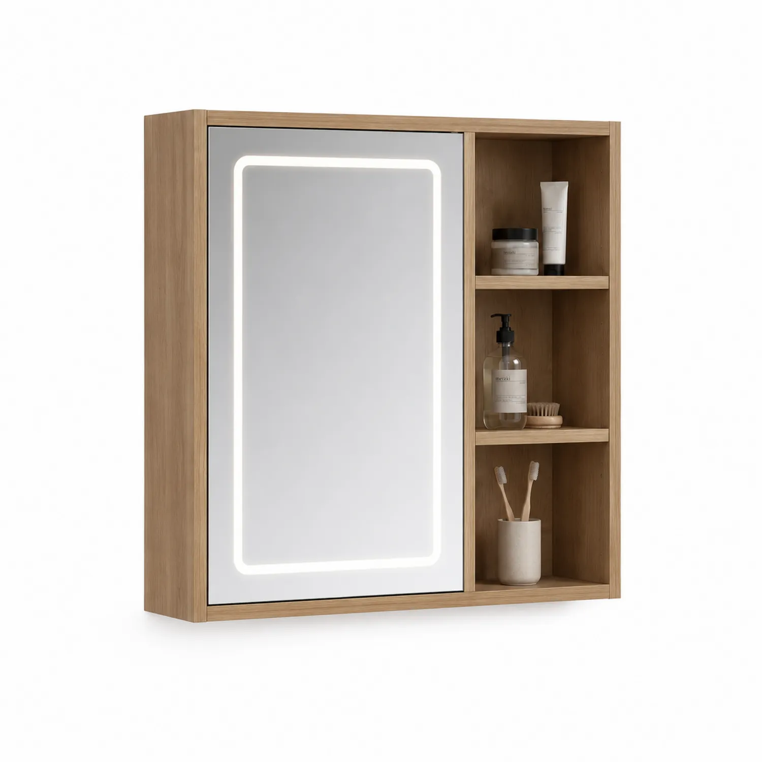 Szafka Łazienkowa z Lustrem LED i Półkami Dąb 70x60x15 cm