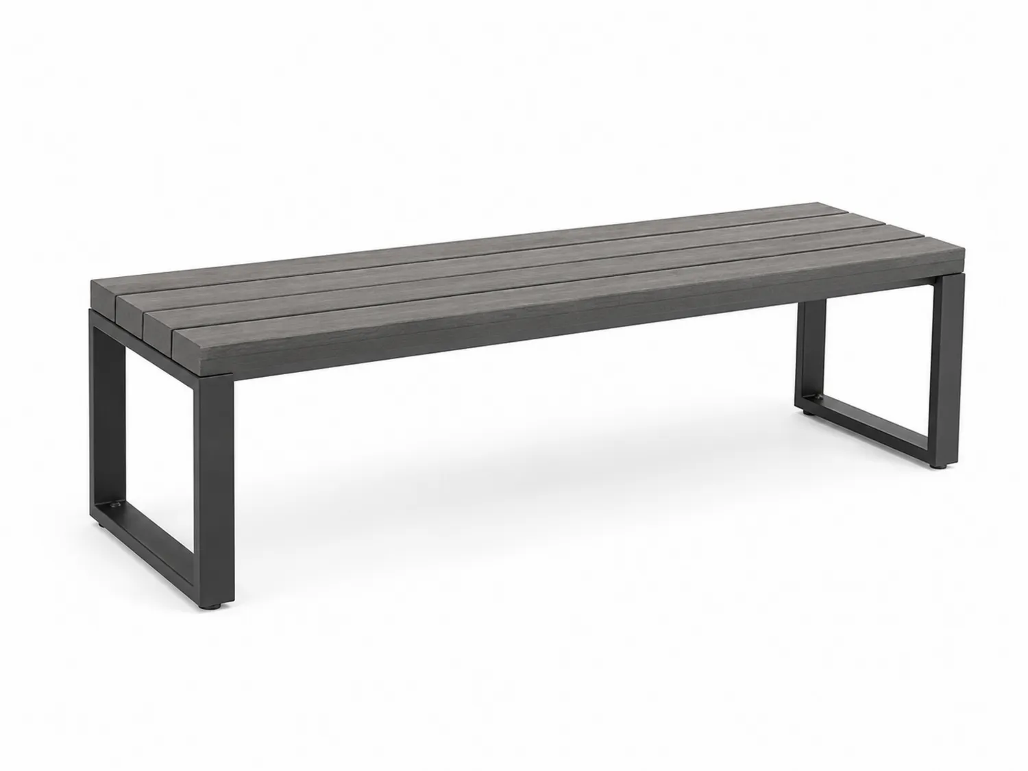Ławka ogrodowa z drewna kompozytowego i stali, 150x35x45 cm, Szara/Czarna