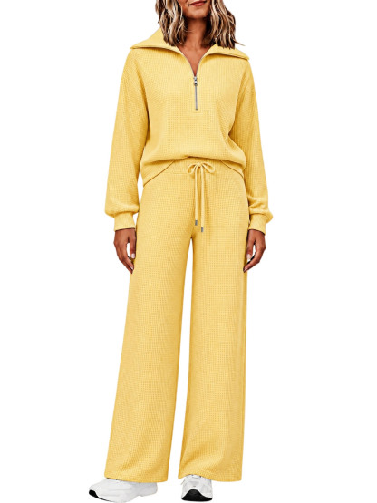 ⏰ LAST DAY SAVE 50% 🔥Women's 2 Piece Sets Waffle Knit Quarter-Zip Sweatshirt & Pants Casual Travel Outfits