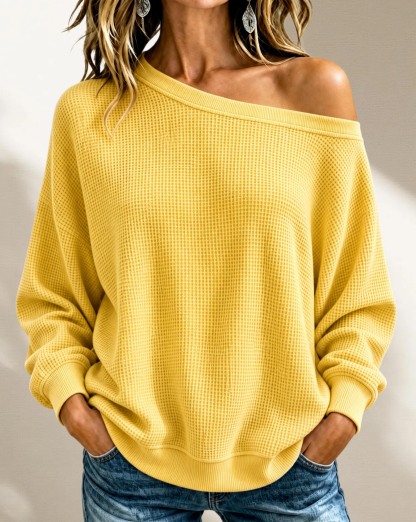 ⏰ LAST DAY SAVE 50% 🔥Women's Waffle Knit Off-The-Shoulder Sweatshirt