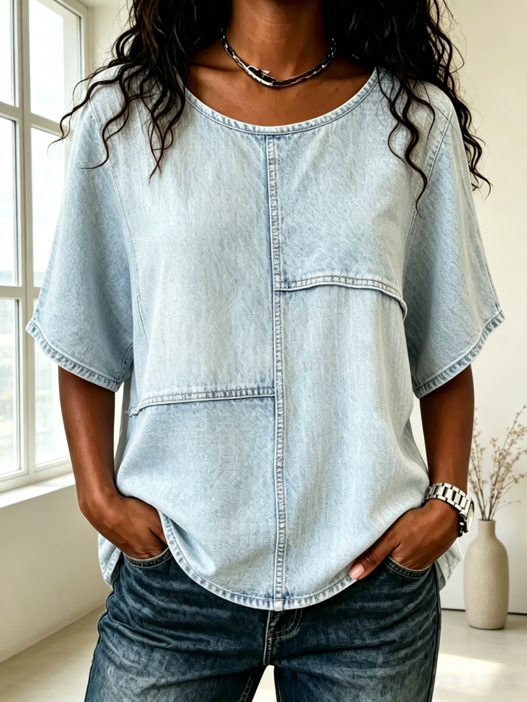 🔥New Arrival 🔥 Women’s Denim Checkerboard Square-Neck Top