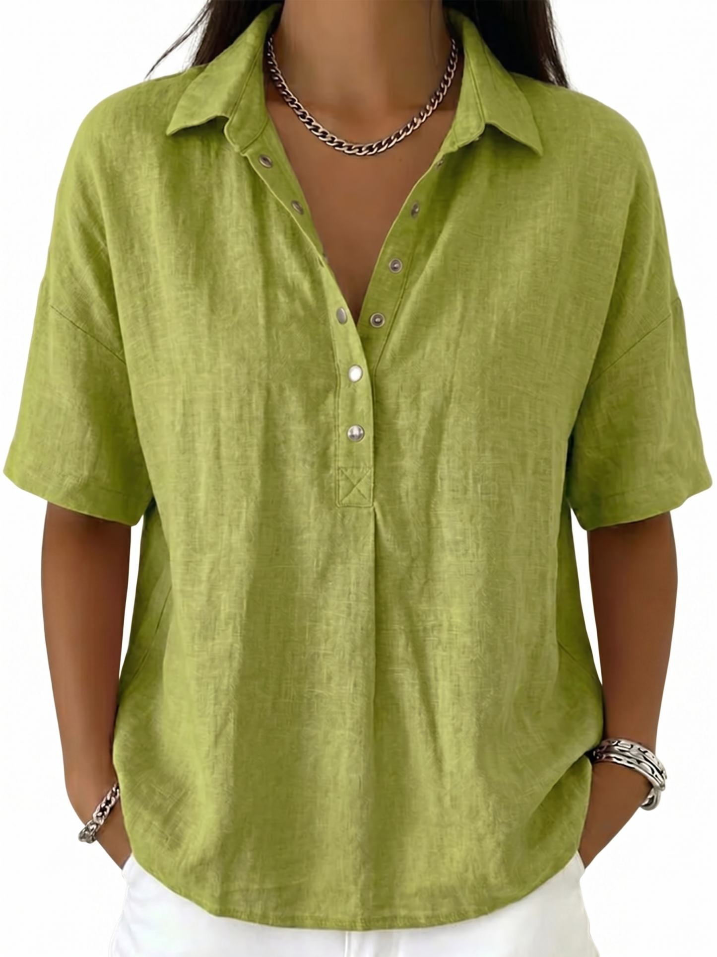 Clearance Sale🔥Women's Classic Linen Shirt Collar Short Sleeve Shirt