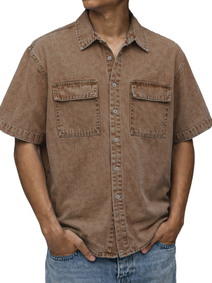 Men's Vintage American Double Pocket Short Sleeve Shirt