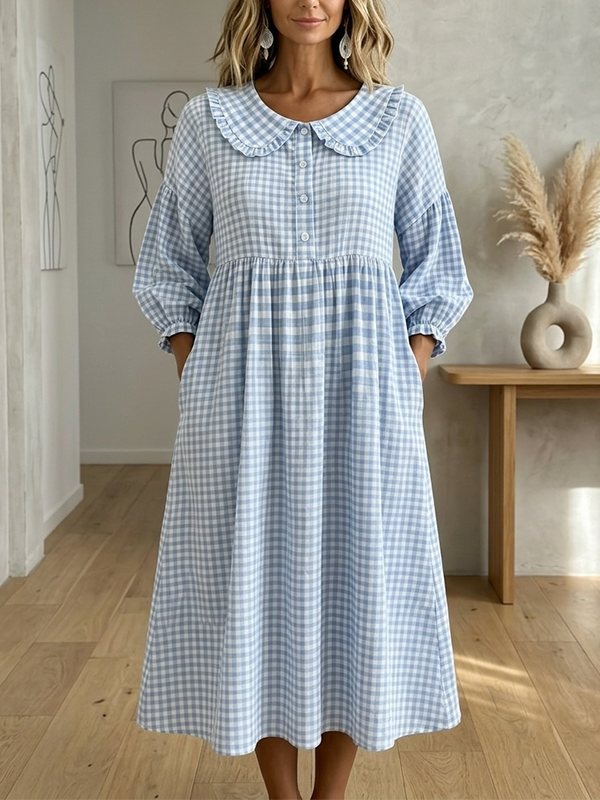 Clearance Sale🔥Women's Gingham Puff Sleeve Midi Dress