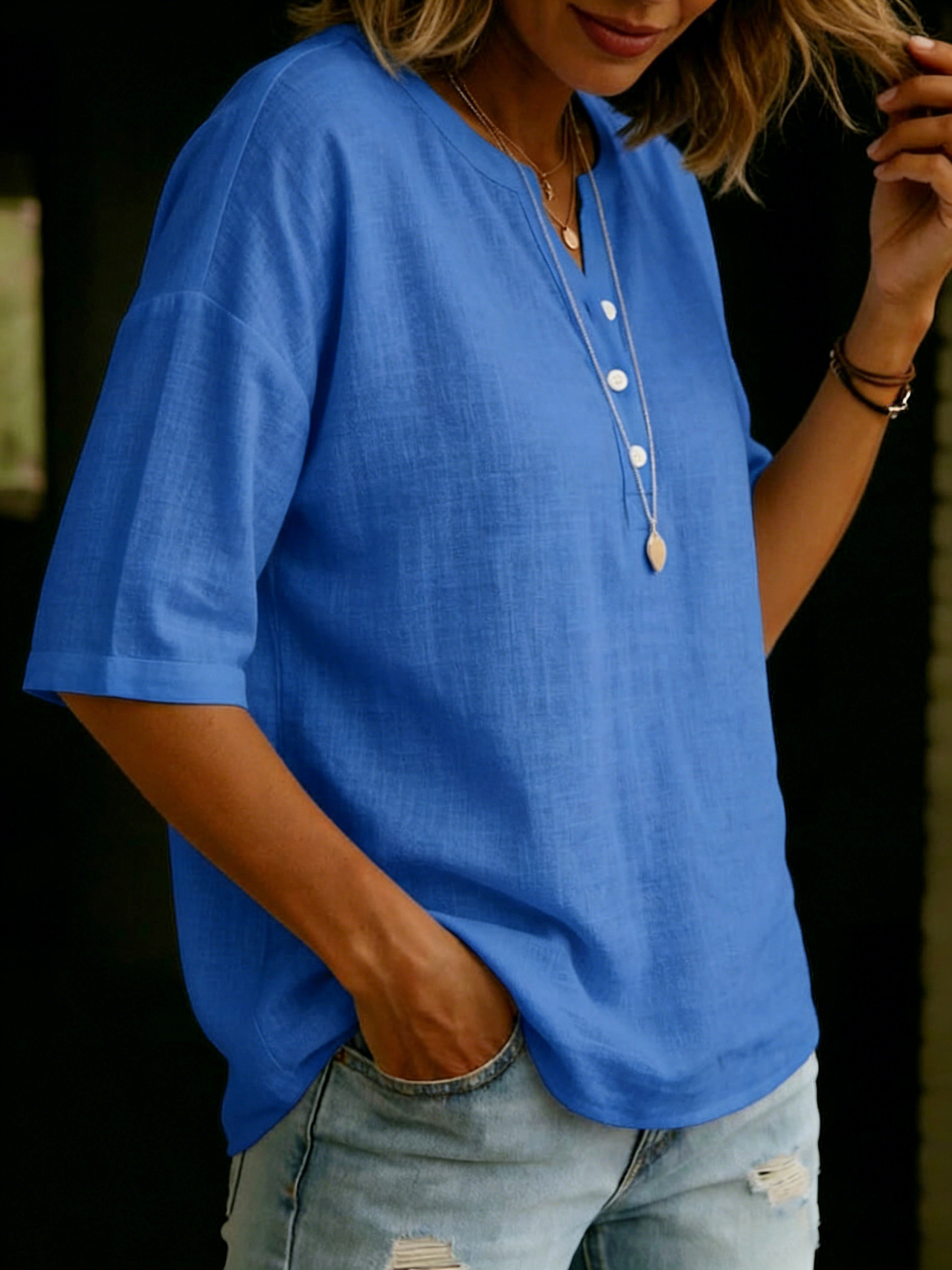 New Arrivals🔥Women's Casual & Cozy Classic Cotton-linen Henley Shirt