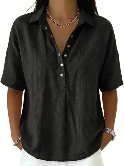 Clearance Sale🔥Women's Classic Linen Shirt Collar Short Sleeve Shirt