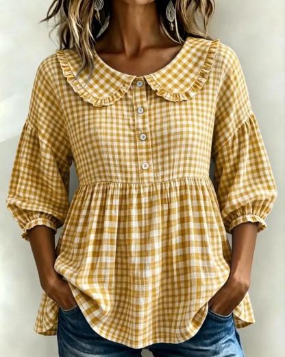 New Arrivals🔥Women's Gingham Puff Sleeve Peplum Blouse
