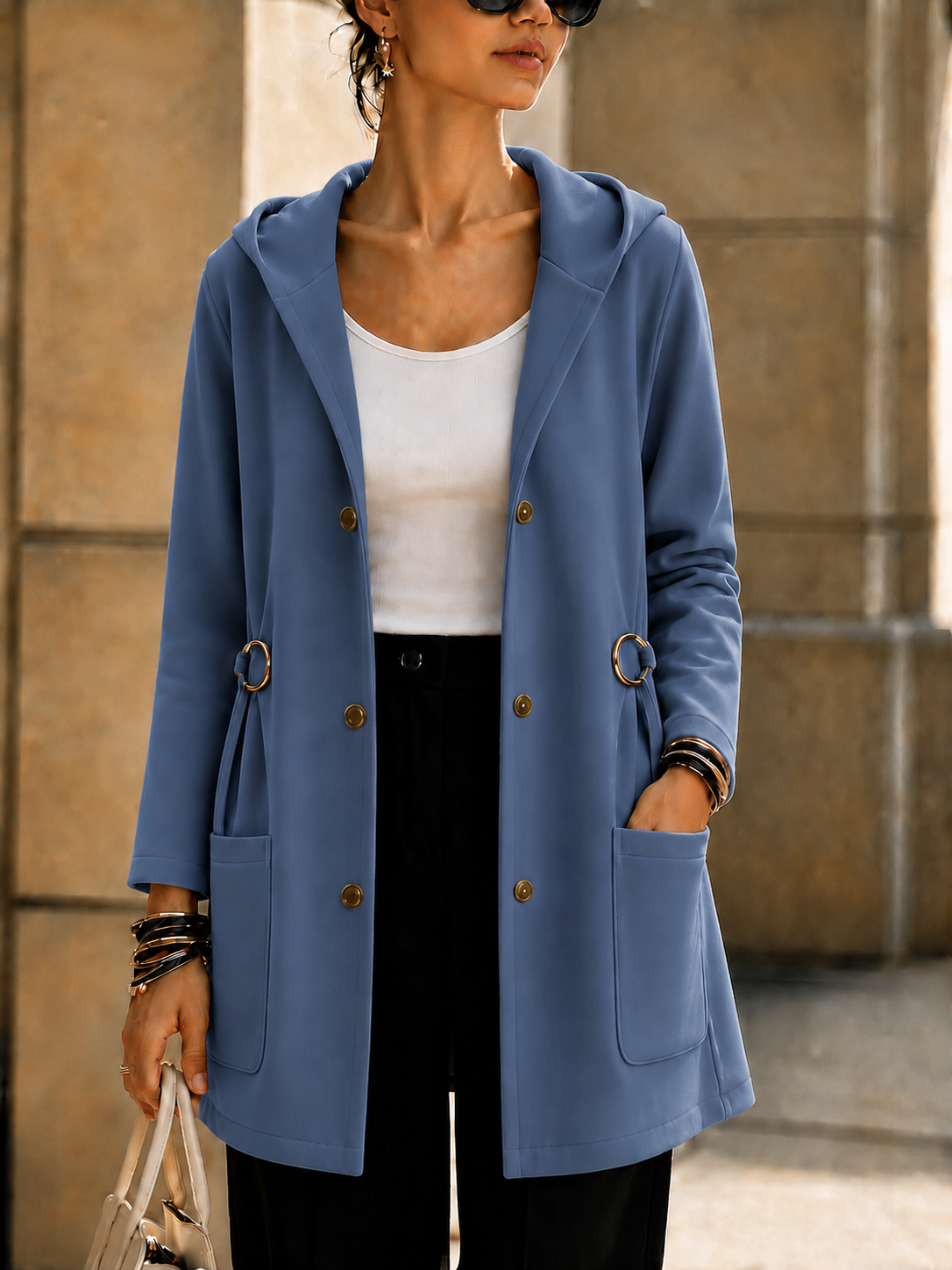 NEW🔥 Women’s Hooded Longline Jacket with Side Ring Detail