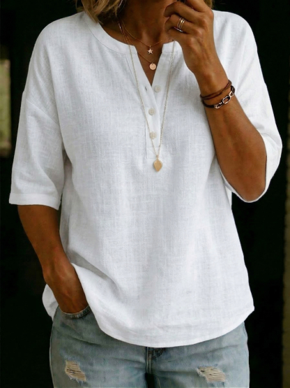 New Arrivals🔥Women's Casual & Cozy Classic Cotton-linen Henley Shirt