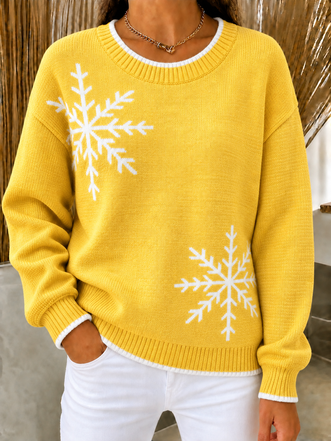 CHRISTMAS SALE🎄Women's Loose Fit Snowflake Crewneck Knit Sweater