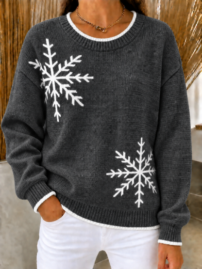 CHRISTMAS SALE🎄Women's Loose Fit Snowflake Crewneck Knit Sweater