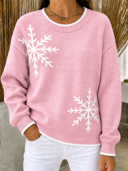 CHRISTMAS SALE🎄Women's Loose Fit Snowflake Crewneck Knit Sweater