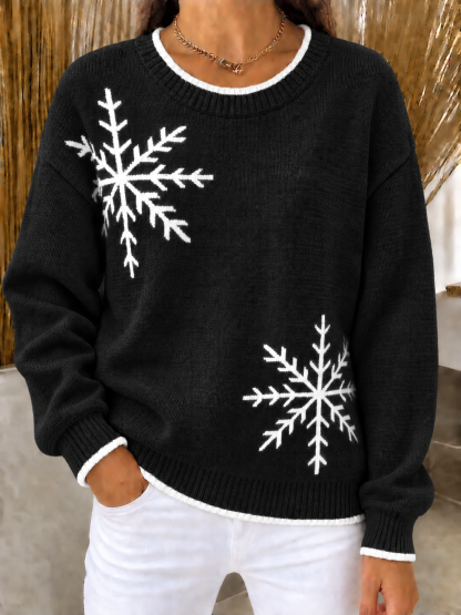 CHRISTMAS SALE🎄Women's Loose Fit Snowflake Crewneck Knit Sweater