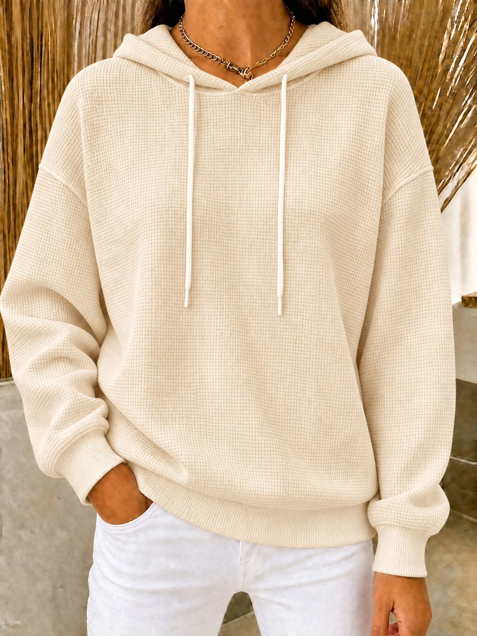 CLEARANCE SALE🔥Women's Waffle Knit Drawstring Hoodie