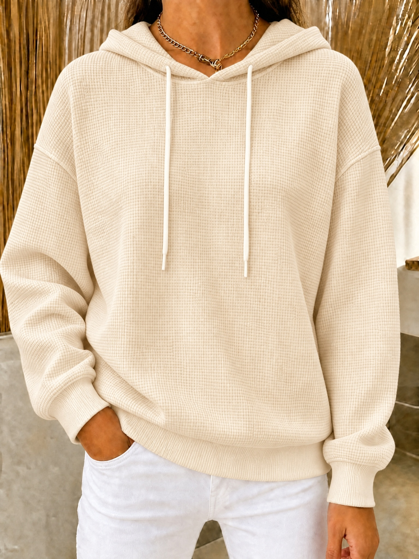 CLEARANCE SALE🔥Women's Waffle Knit Drawstring Hoodie