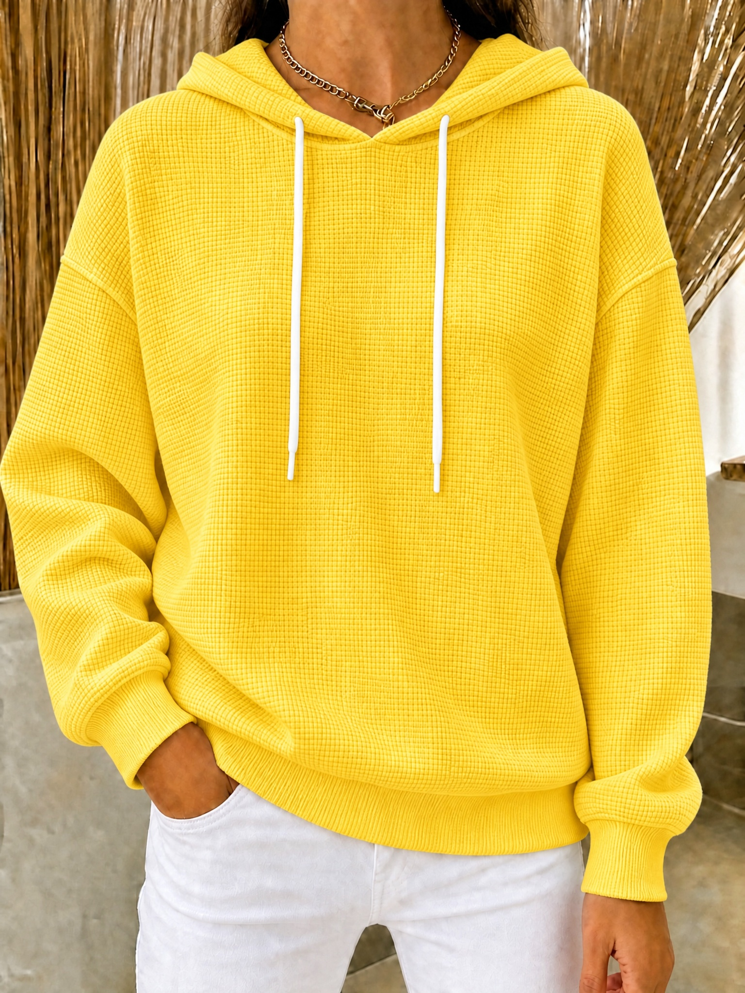 CLEARANCE SALE🔥Women's Waffle Knit Drawstring Hoodie