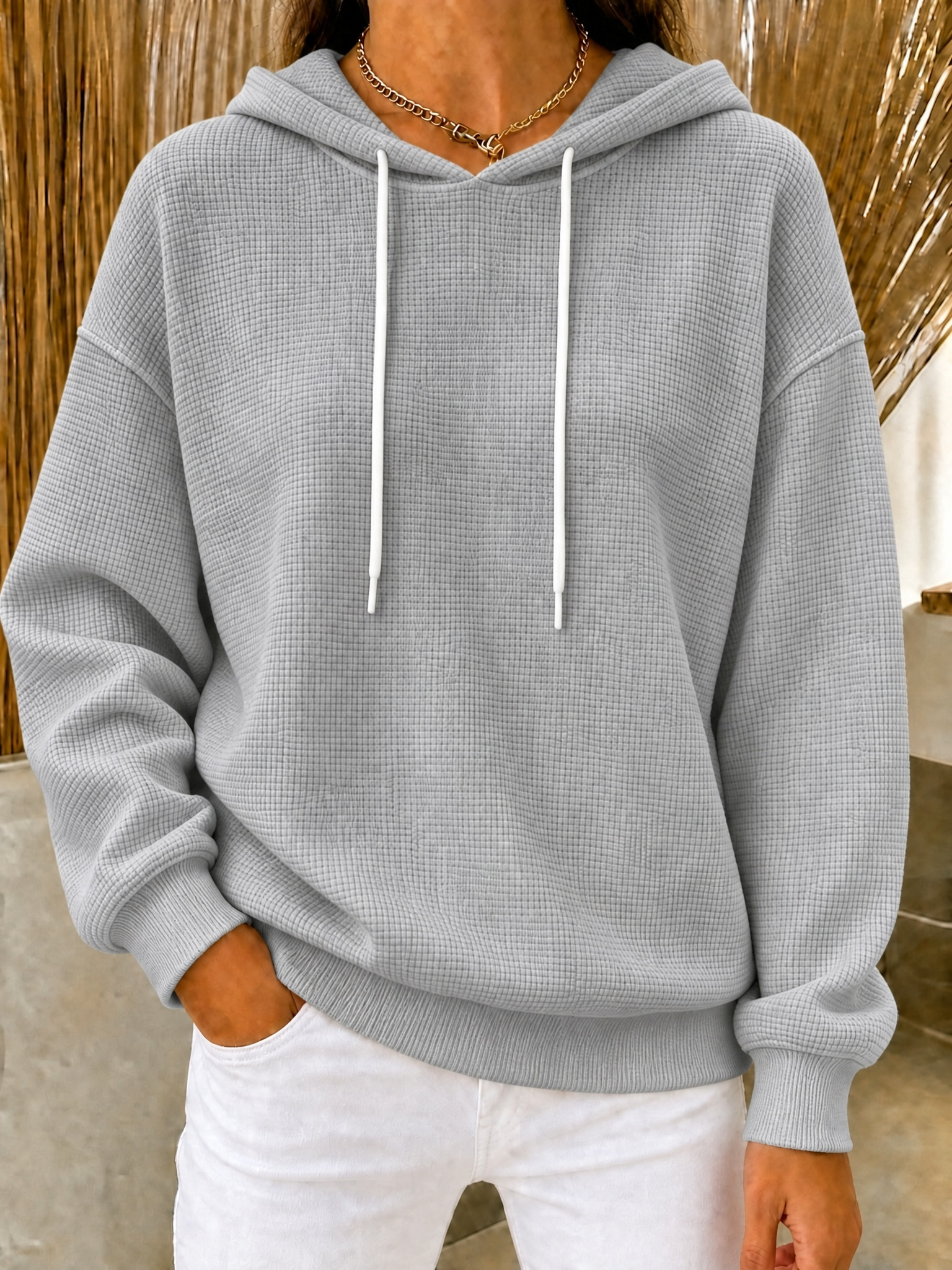 CLEARANCE SALE🔥Women's Waffle Knit Drawstring Hoodie